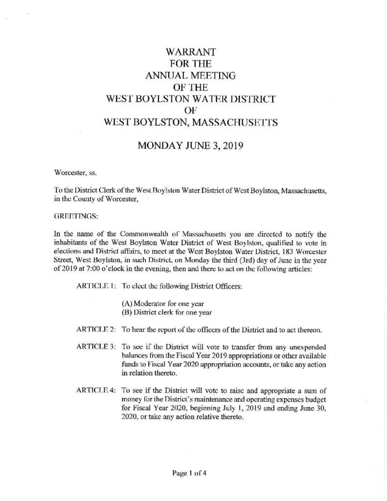 2019_Annual_Warrant_Signed West Boylston Water District