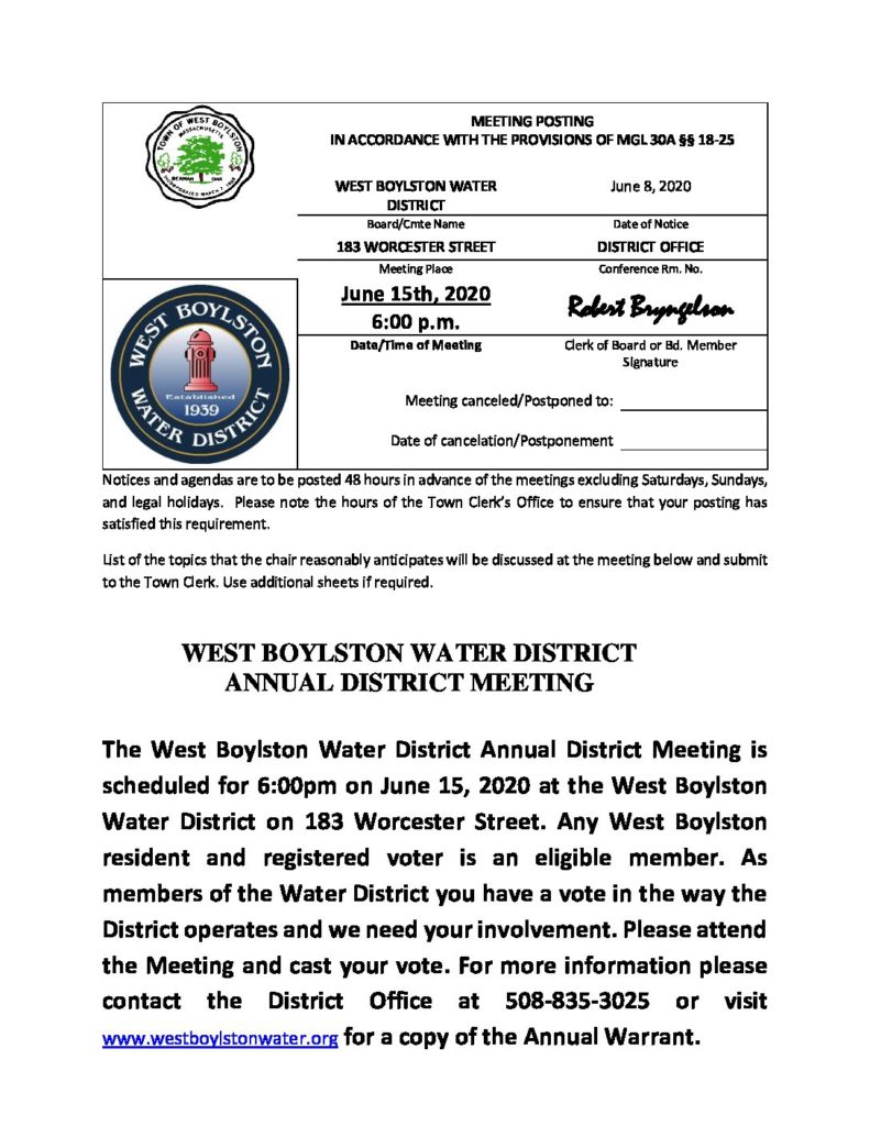 MEETING POST 06152020 ANNUAL West Boylston Water District